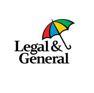 The logo for legal & general shows a colorful umbrella.