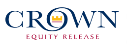 A logo for crown equity release with a crown in the middle