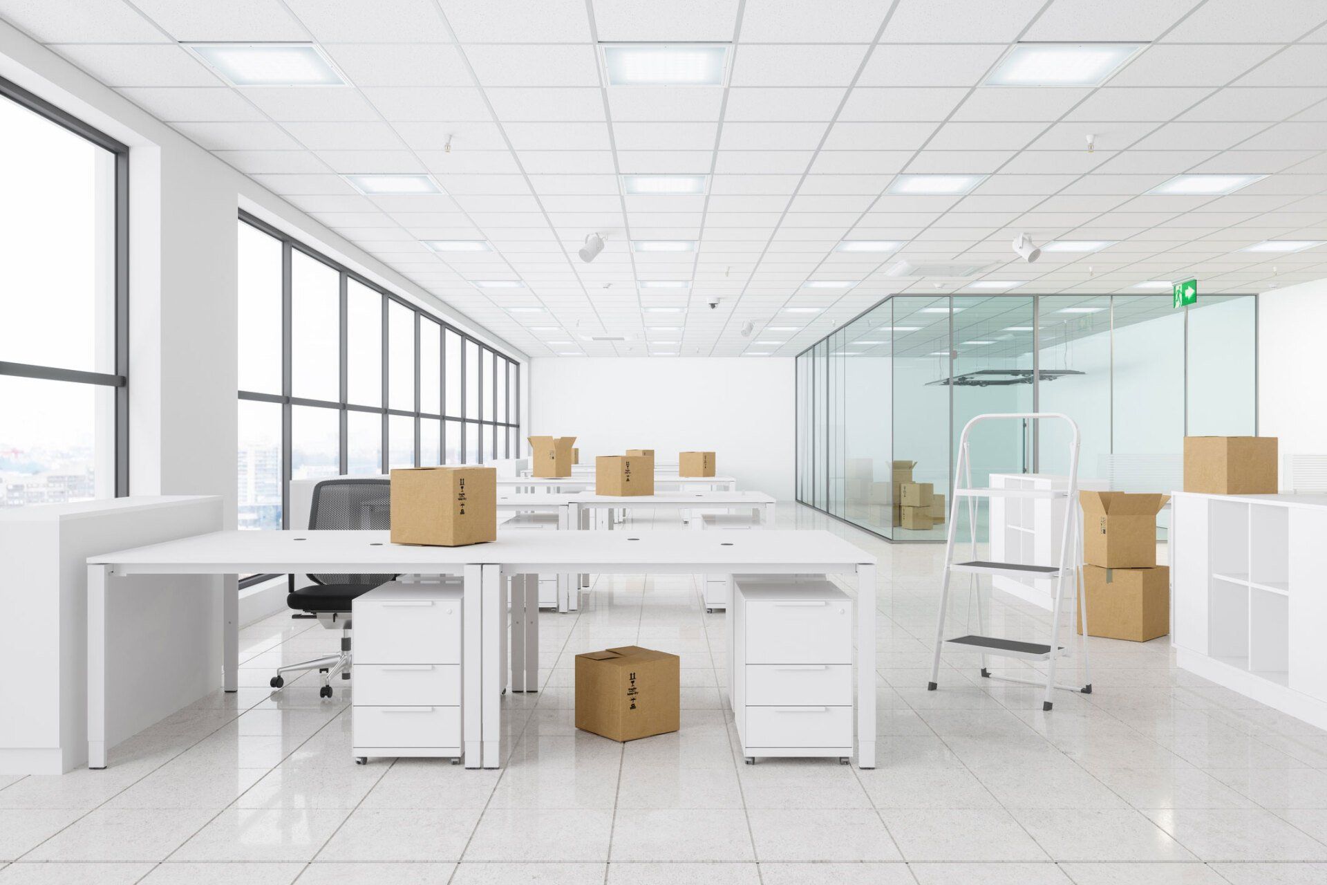 Office Chairs, Ladder And Empty Desks — Garden City, KS — Southwest Janitorial Service