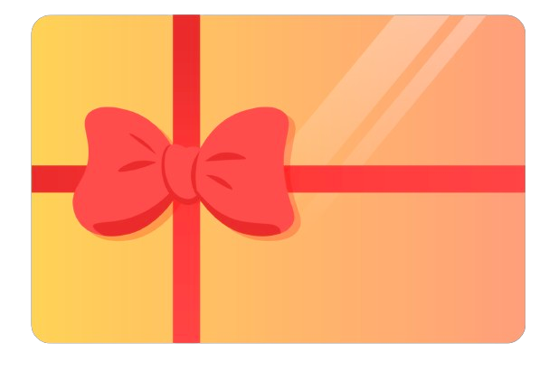 Une carte-cadeau avec un nœud rouge et un ruban.