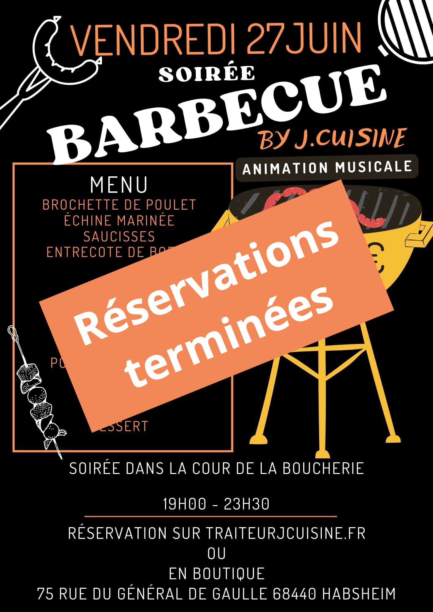 A poster for vendredi 27 juin soiree barbecue by j. cuisine