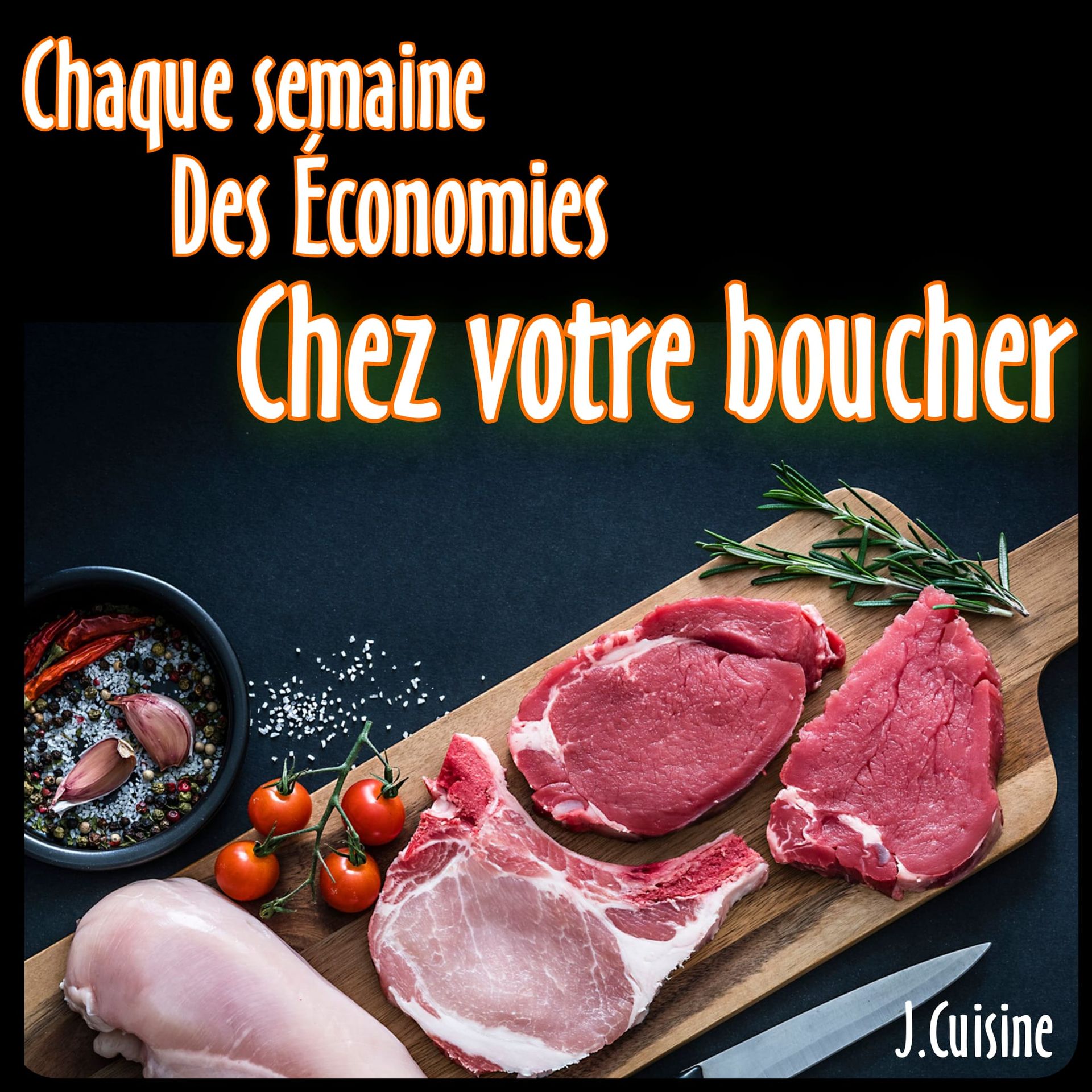 Une photo de viande sur une planche à découper avec les mots chaque semaine des économies chez votre boucher
