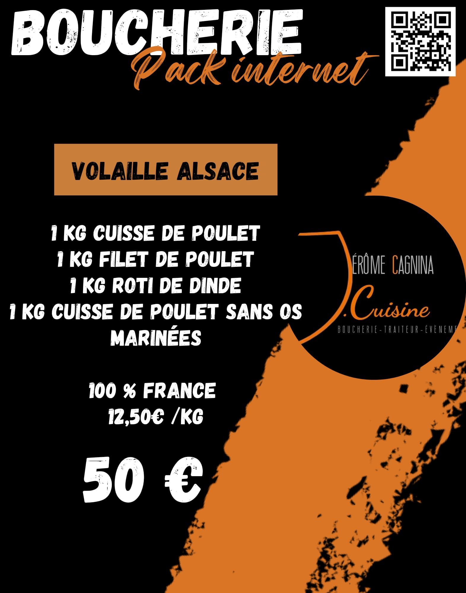 Une affiche noire et orange pour un pack boucherie internet.