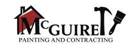 Logo for McGuire Painting and Contracting featuring a house, hammer, and paintbrush.
