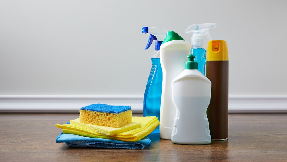 Cleaning products placed on the floor