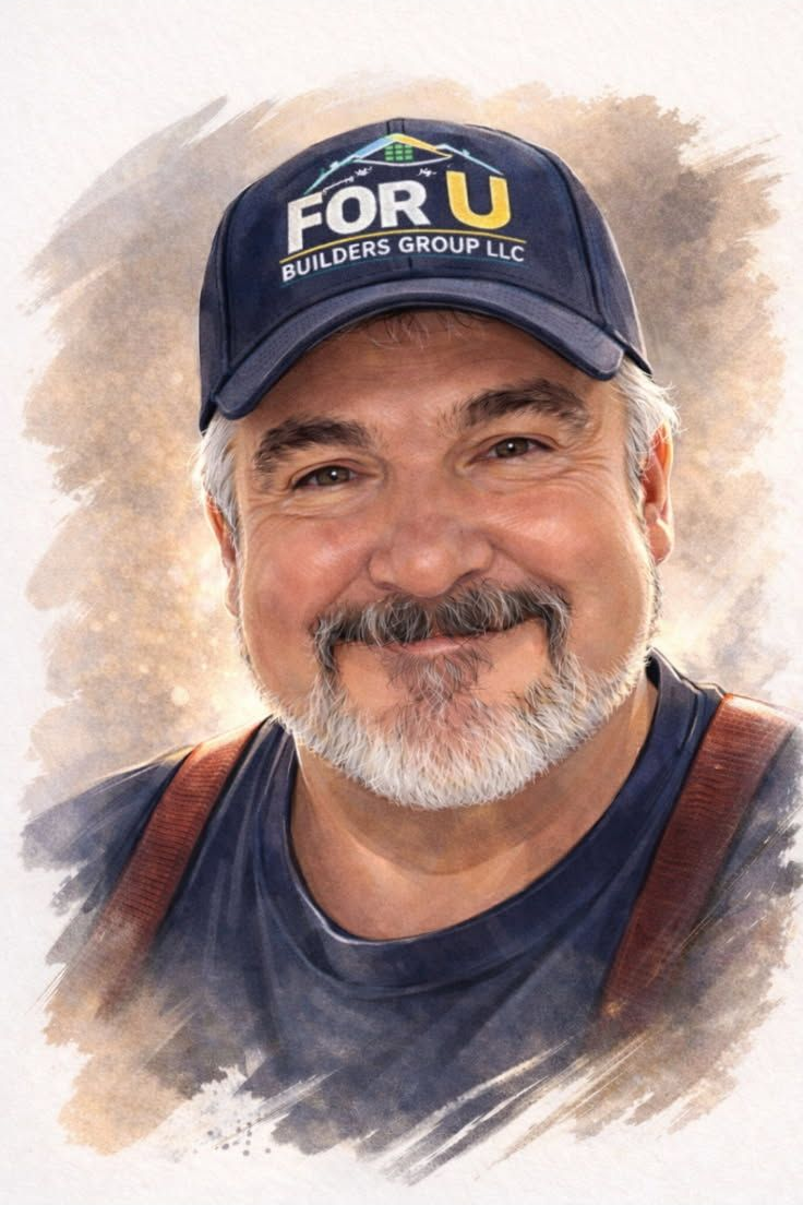 Kitchen with white and navy cabinets, white countertops, stainless steel stove, and blue backsplash.