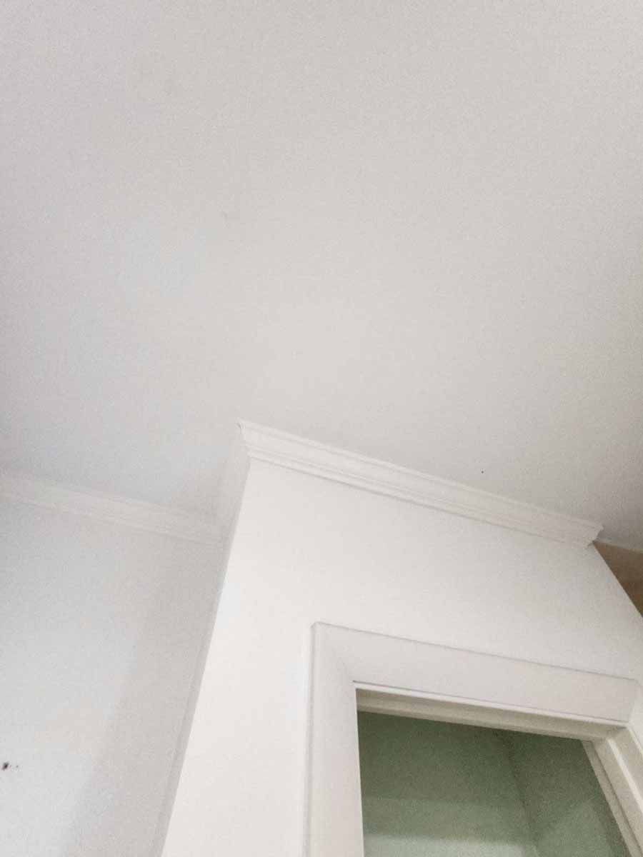 White walls, ceiling, and door frame with crown molding.