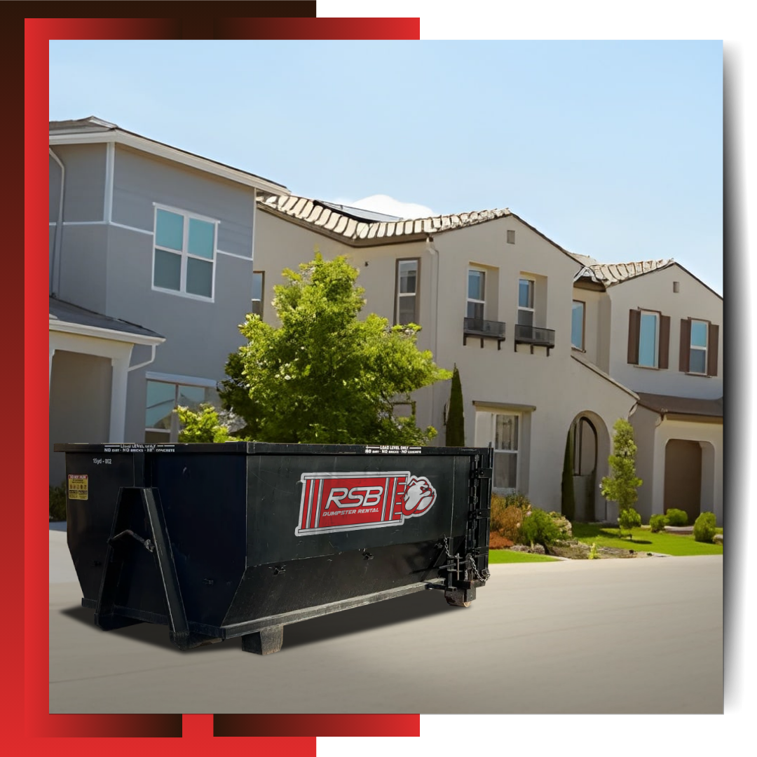 RSB Dumpster Rental parked in front of a house