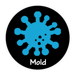A blue mold icon in a black circle on a white background.