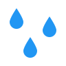 Three blue rain drops on a white background.