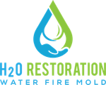 A logo for a company called h20 restoration water fire mold