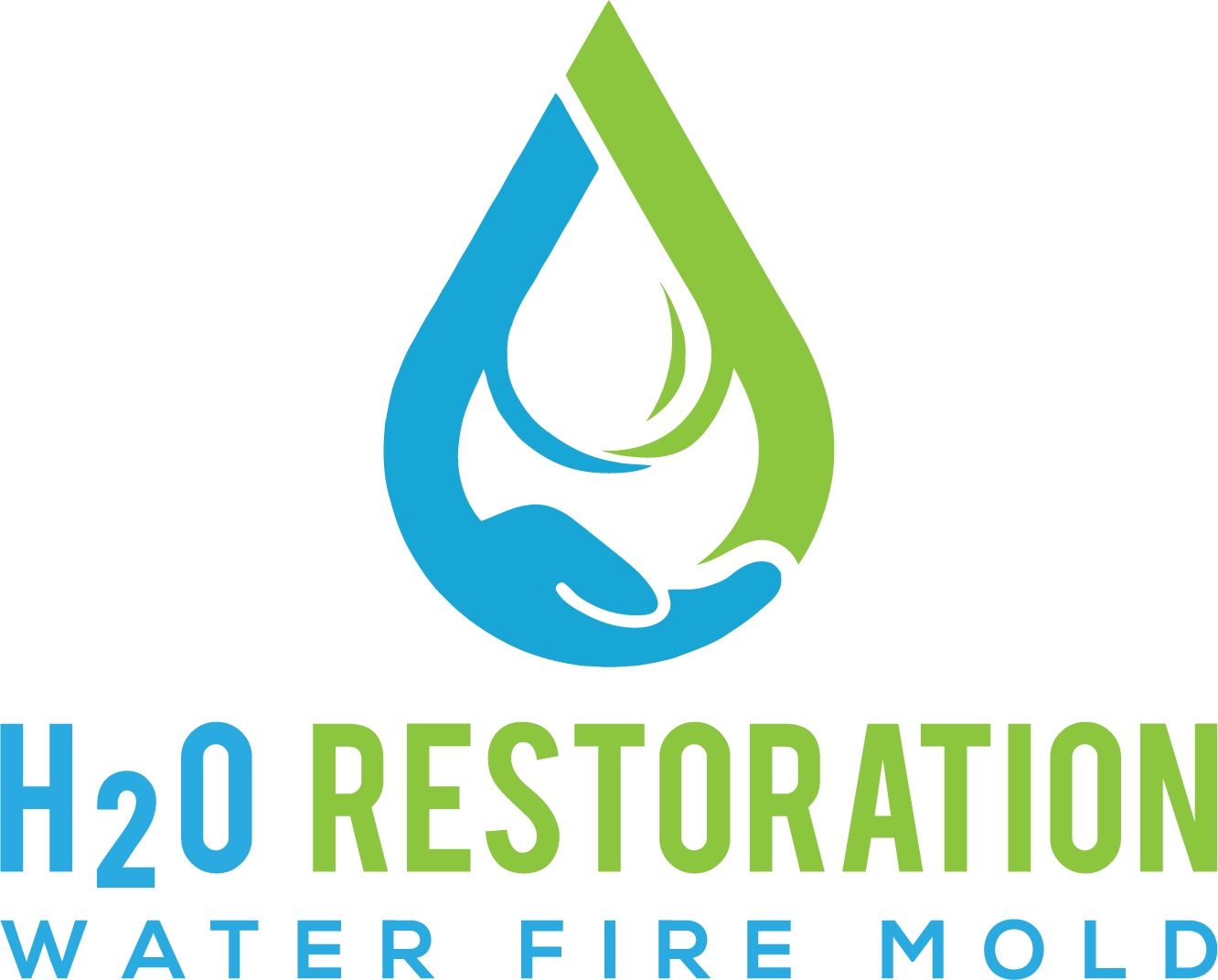 A logo for a company called h20 restoration water fire mold