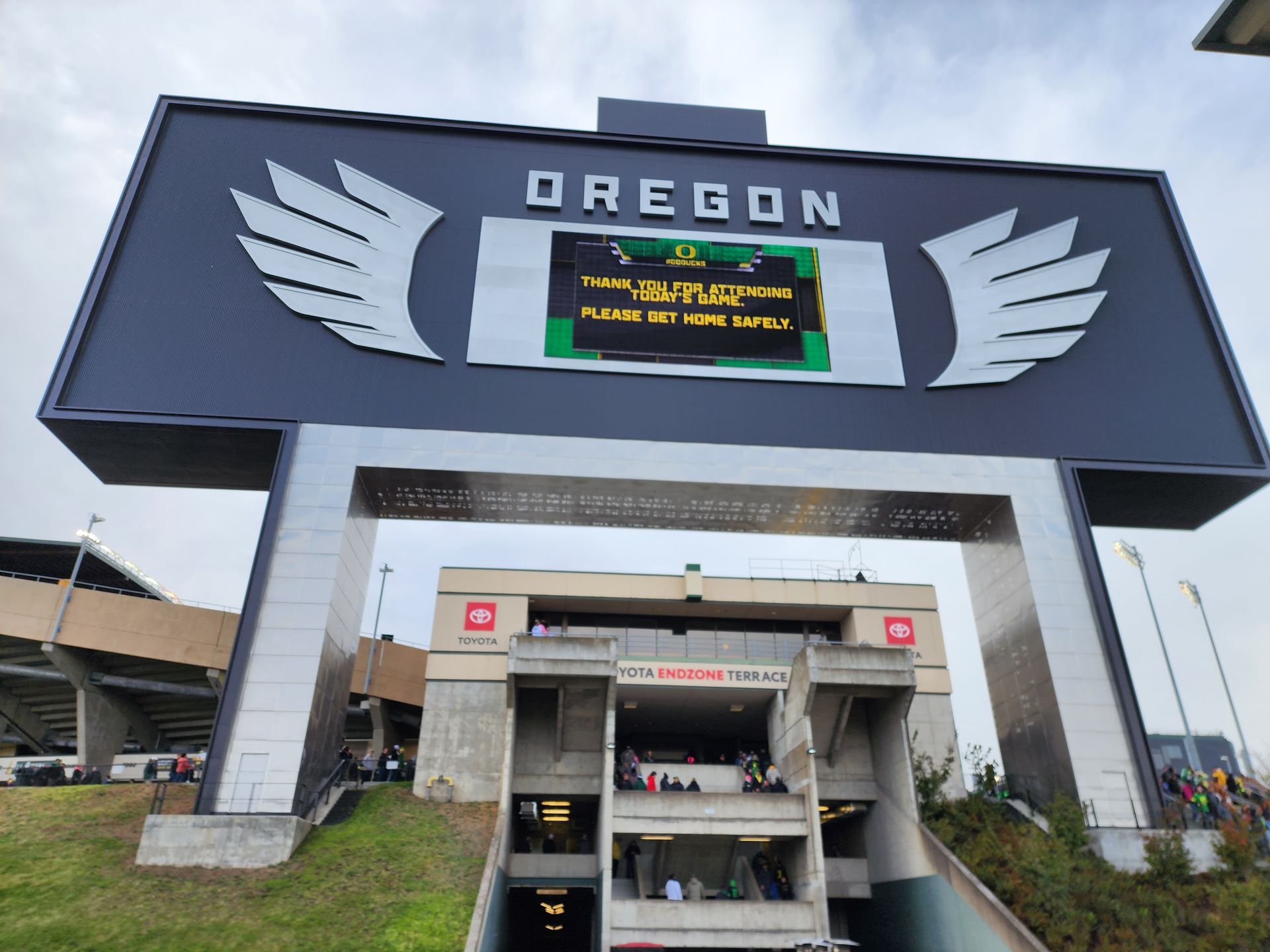 Autzen Stadium scoreboard with 