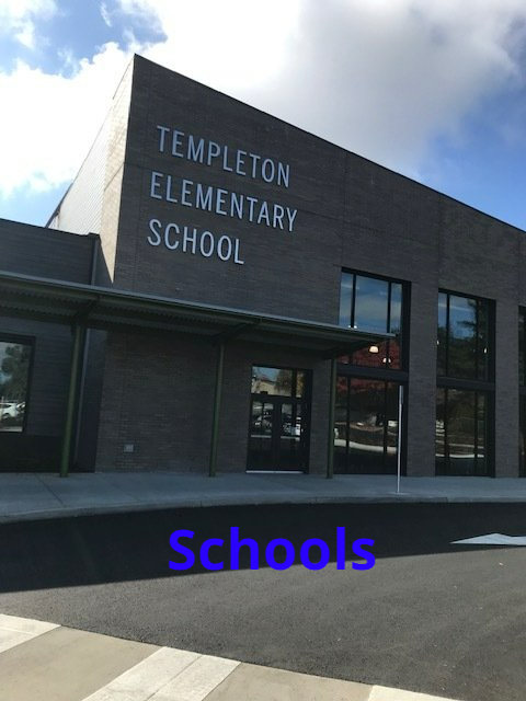Templeton Elementary School building exterior with sign; modern architecture, blue sky.
