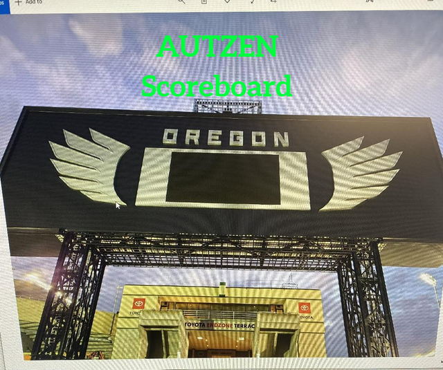 Autzen Stadium scoreboard with 
