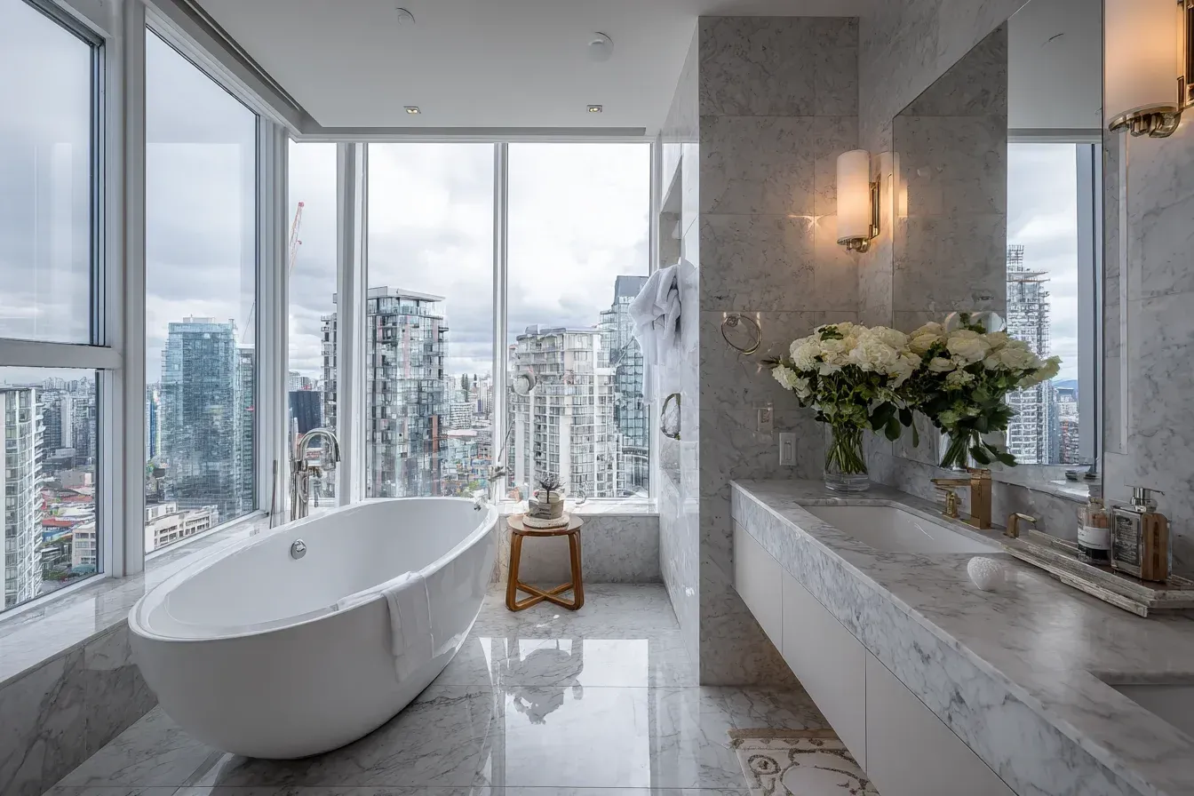 Bathroom remodel Richmond BC applying polished ceramic panels, quartz surfaces, and LED lighting enhancements.
Richmond bathroom renovations featuring textured porcelain flooring, quartz slab vanities, and modern faucet systems.
Bathroom renovation Richmond integrating waterproof tile assemblies, recessed LED strips, and premium shower valves.
Bathroom remodel Richmond BC installing large-format porcelain tiles, quartz counters, and frameless shower hardware.
Richmond bathroom renovations applying stone-inspired wall tiles, floating shelving, and rainfall showerheads.