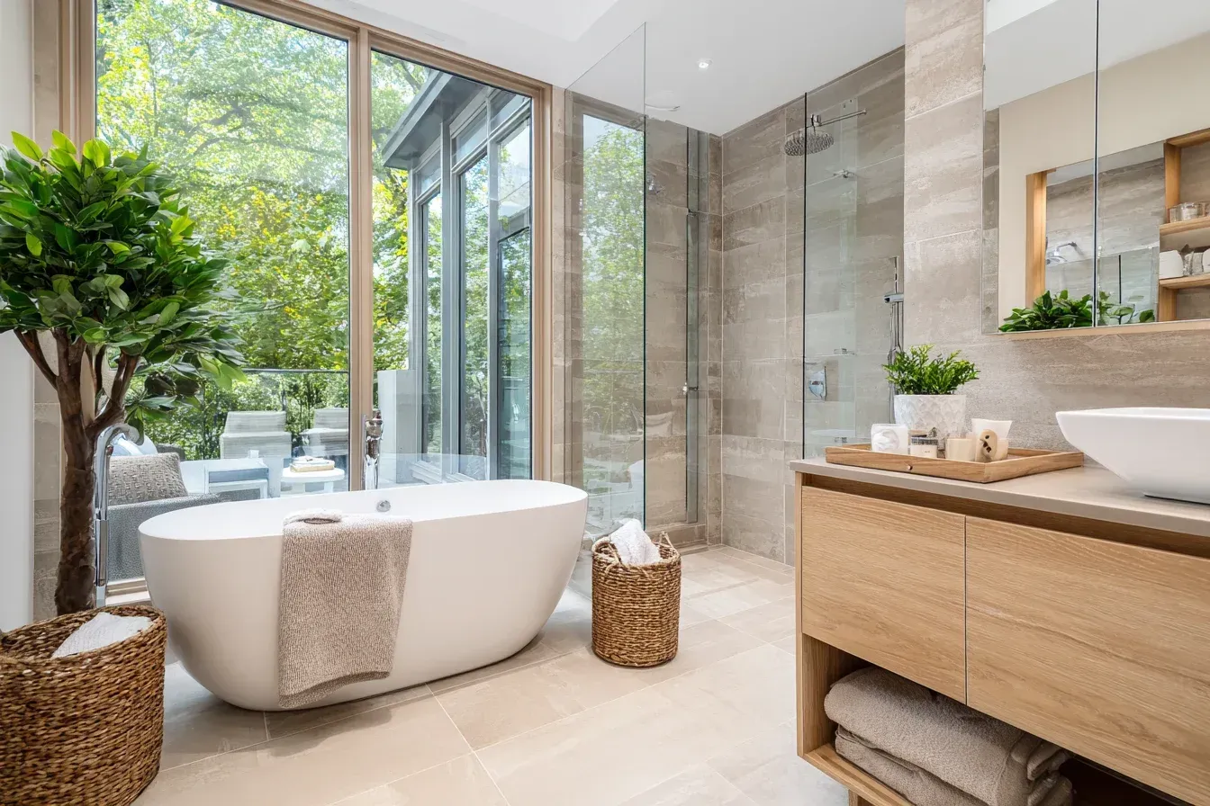 Richmond bathroom renovations installing stone-inspired tile walls, LED vanity strips, and linear drains.
Bathroom renovation Richmond applying floating cabinets, quartz slab counters, and frameless shower enhancements.
Richmond bathroom remodel integrating ceramic tile floors, upgraded faucets, and recessed LED panels.
Bathroom renovations Richmond BC featuring stone-look tile surfaces, frameless doors, and rainfall showerheads.