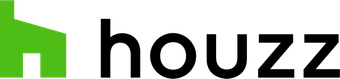 Houzz logo with green house icon and black text