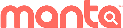 A red and white logo for manta on a white background.