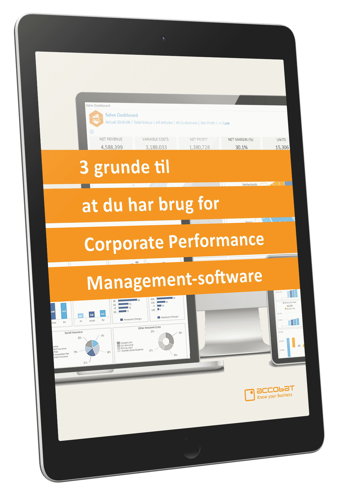 En tablet med en annonce for virksomhedens performance management software på