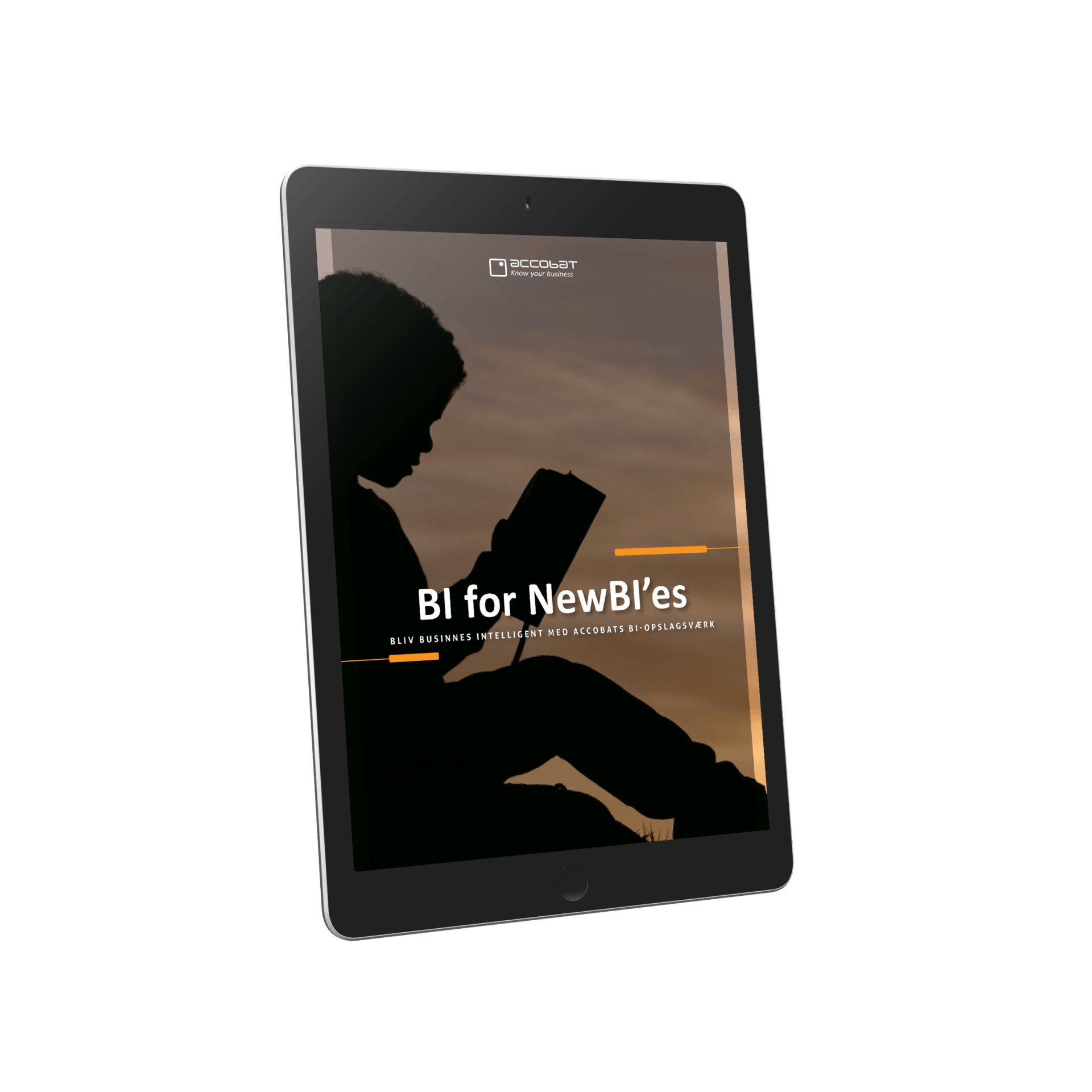 En tablet med et billede af et barn, der læser en bog på.