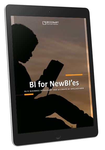 En tablet med en silhuet af en person, der læser en bog med titlen bi for newbies