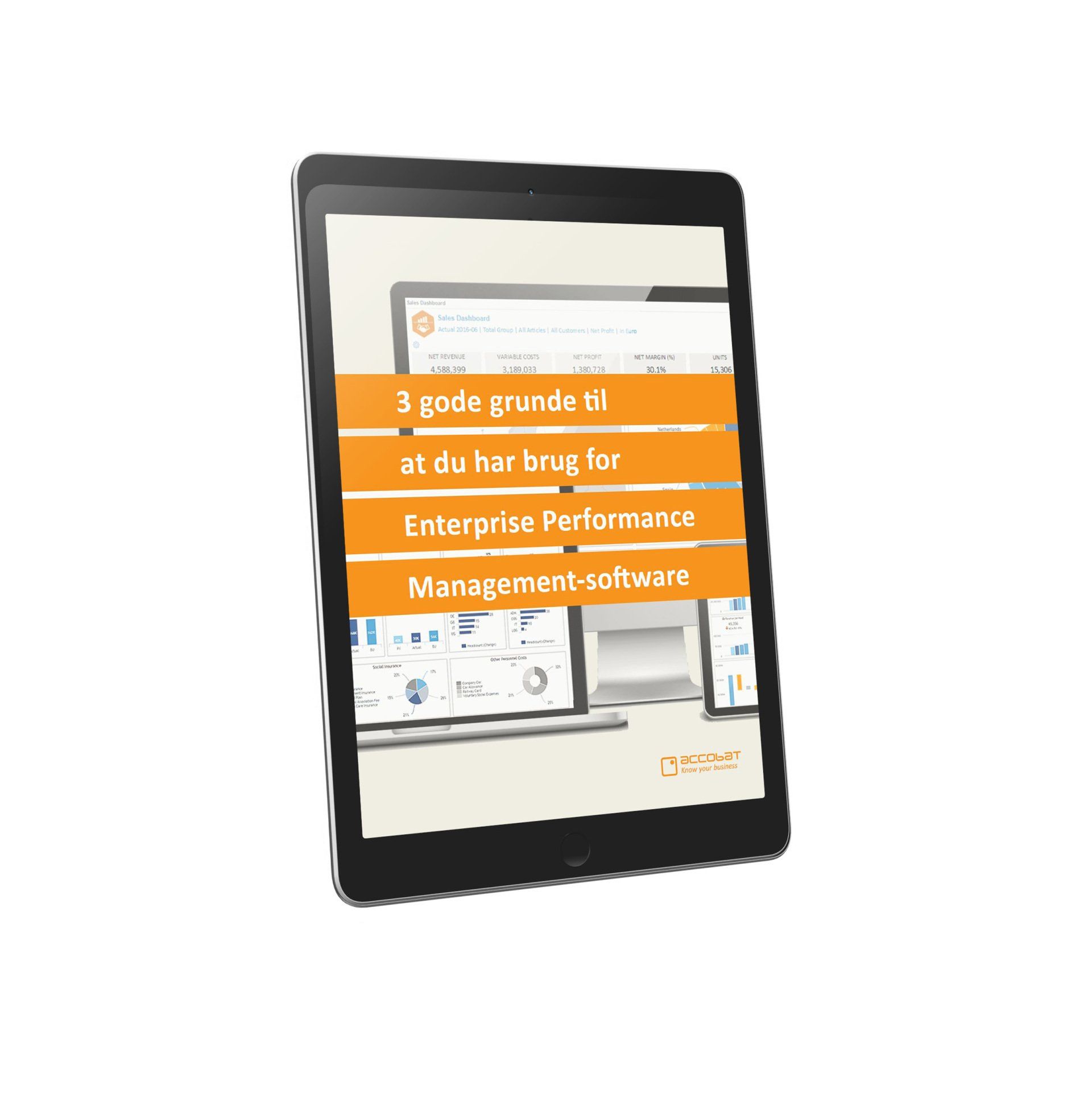 En tablet er åben for en side, hvor der står software til styring af virksomhedens ydeevne