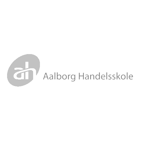Et sort/hvidt logo til aalborg handelsskole på hvid baggrund.