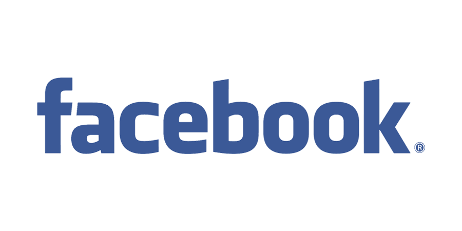 Facebook-logoet er blåt og hvidt på hvid baggrund.