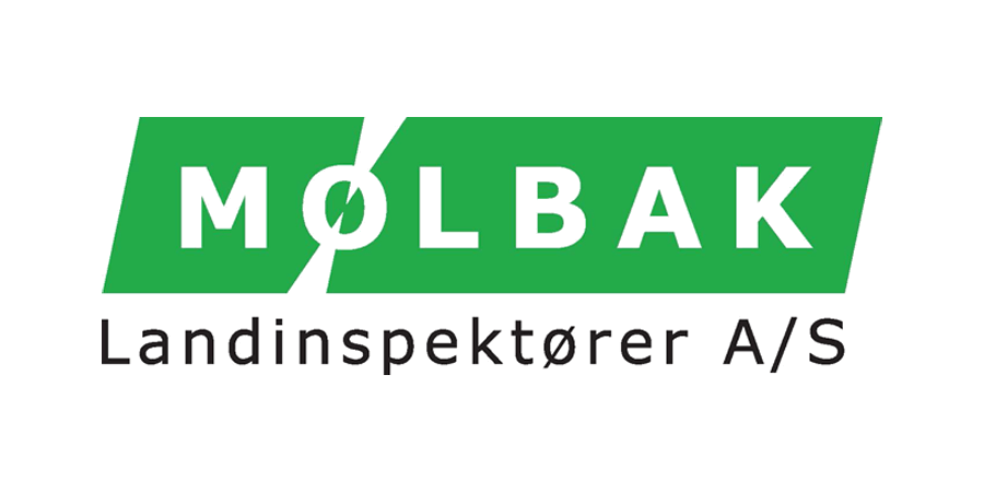 A green and white logo for molbak landinspektører a / s