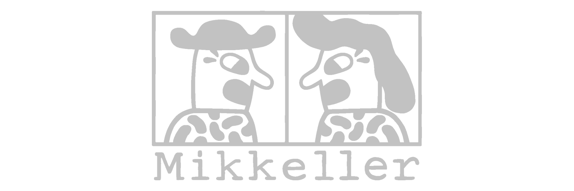 Et sort/hvidt logo til mikkeller med to personer stående ved siden af hinanden.