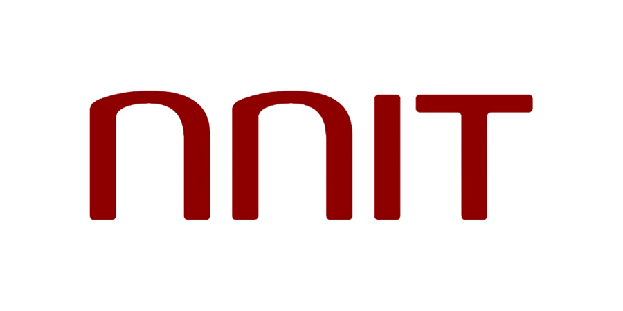 Et rødt og hvidt logo på en hvid baggrund.