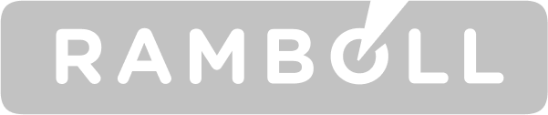 Ordet rambøll er skrevet med hvidt på en grå baggrund.