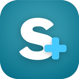 Et blåt app-ikon med et hvidt bogstav s og et blåt plustegn