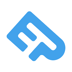 Et blåt og hvidt ep-logo på en hvid baggrund