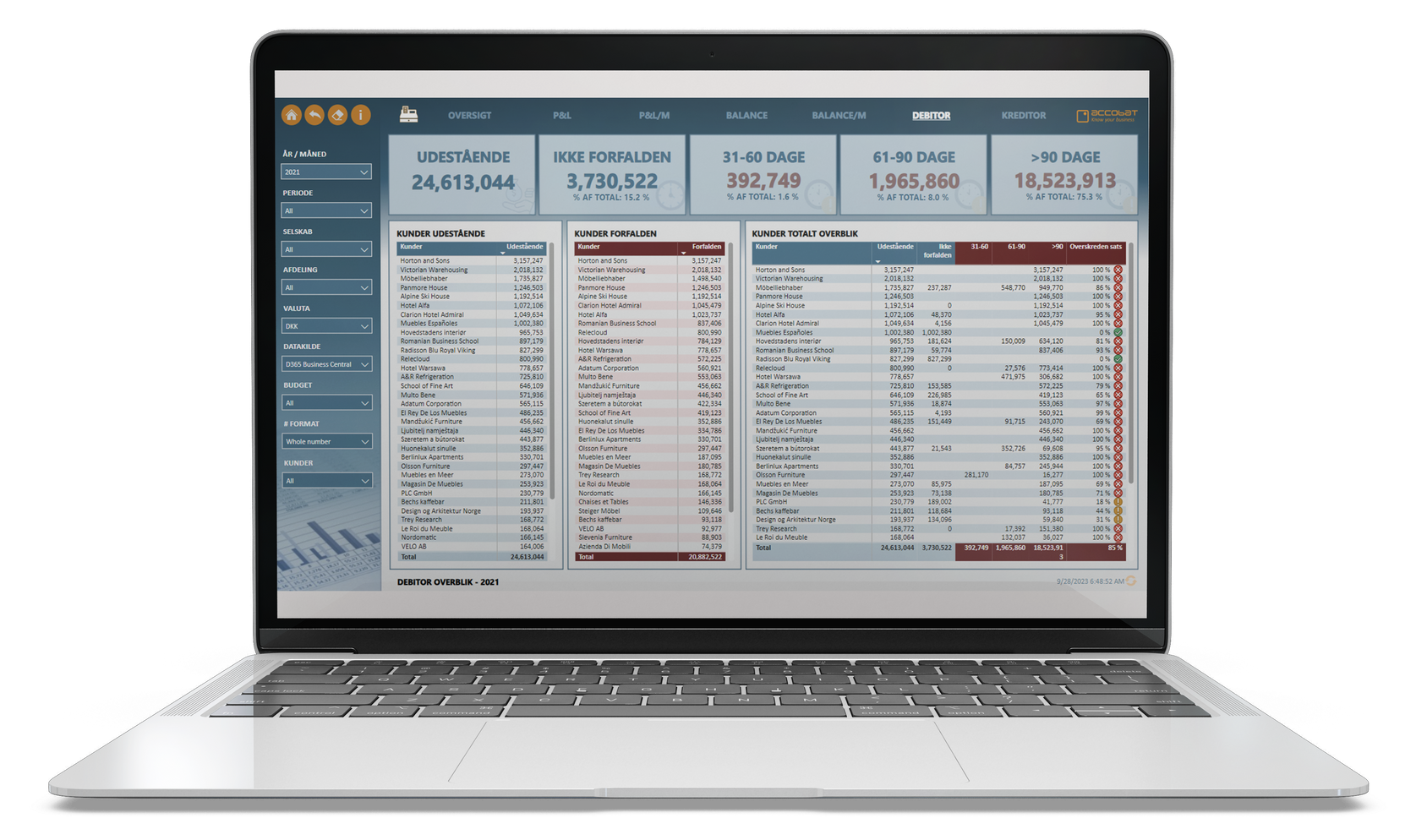 En bærbar computer med et regneark på skærmen