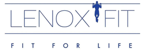 The blue Lenox Fit logo features text with a silhouette of a person performing a pull-up, over the motto "Fit for Life."