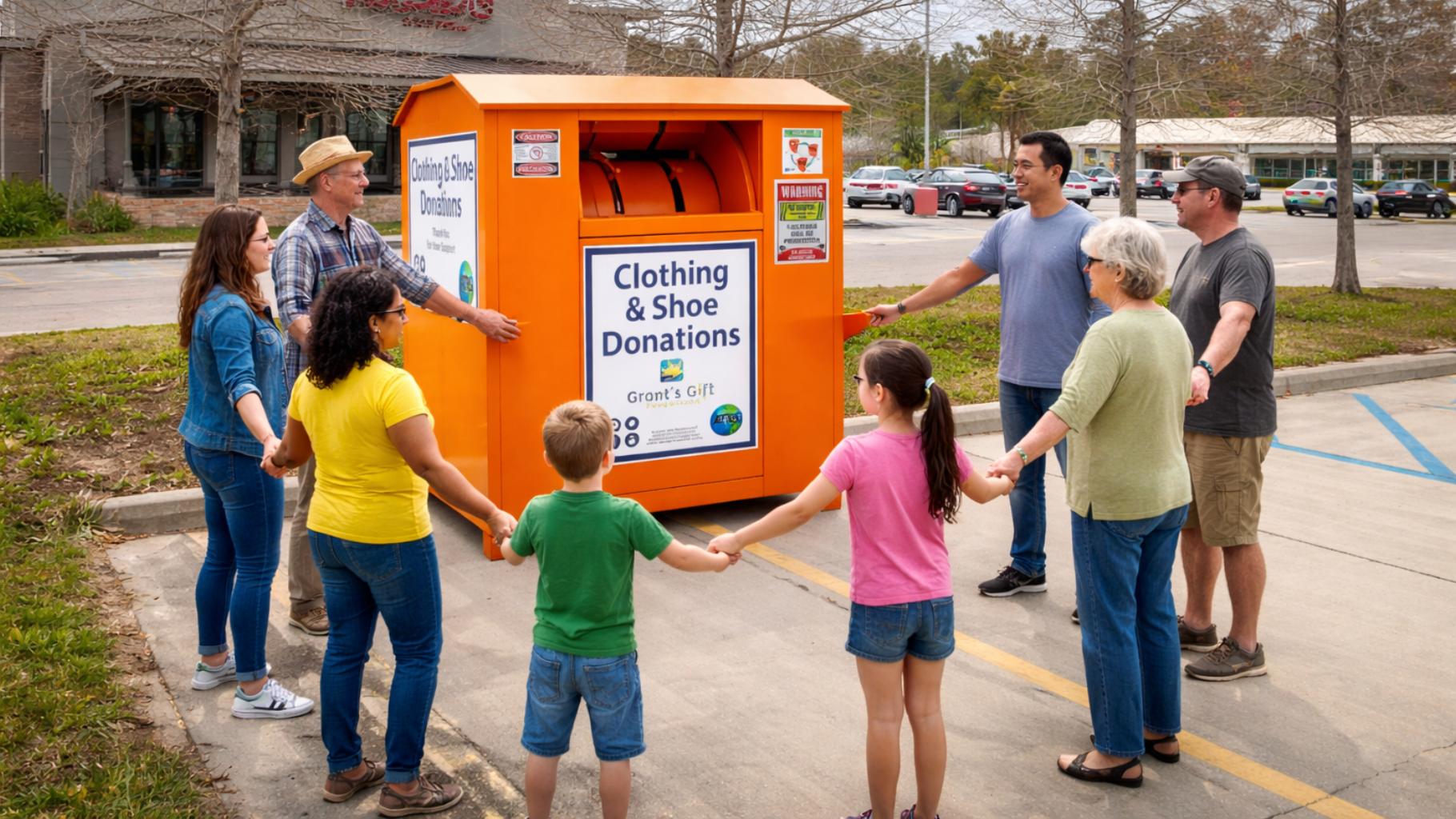 ATRS donation bin with items left outside and red no-dumping symbol