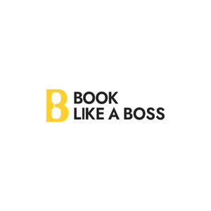 The logo for book like a boss is yellow and black.