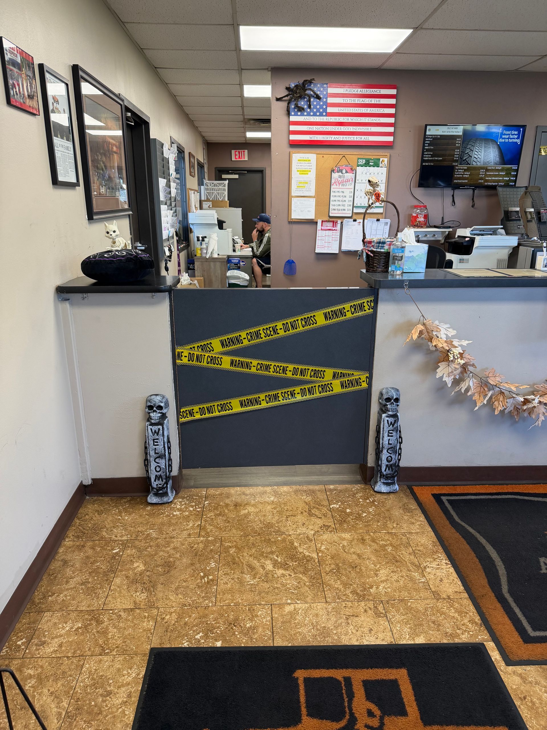 Interior shot of an office. Reception desk with