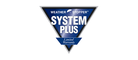 a blue triangle with the words system plus on it