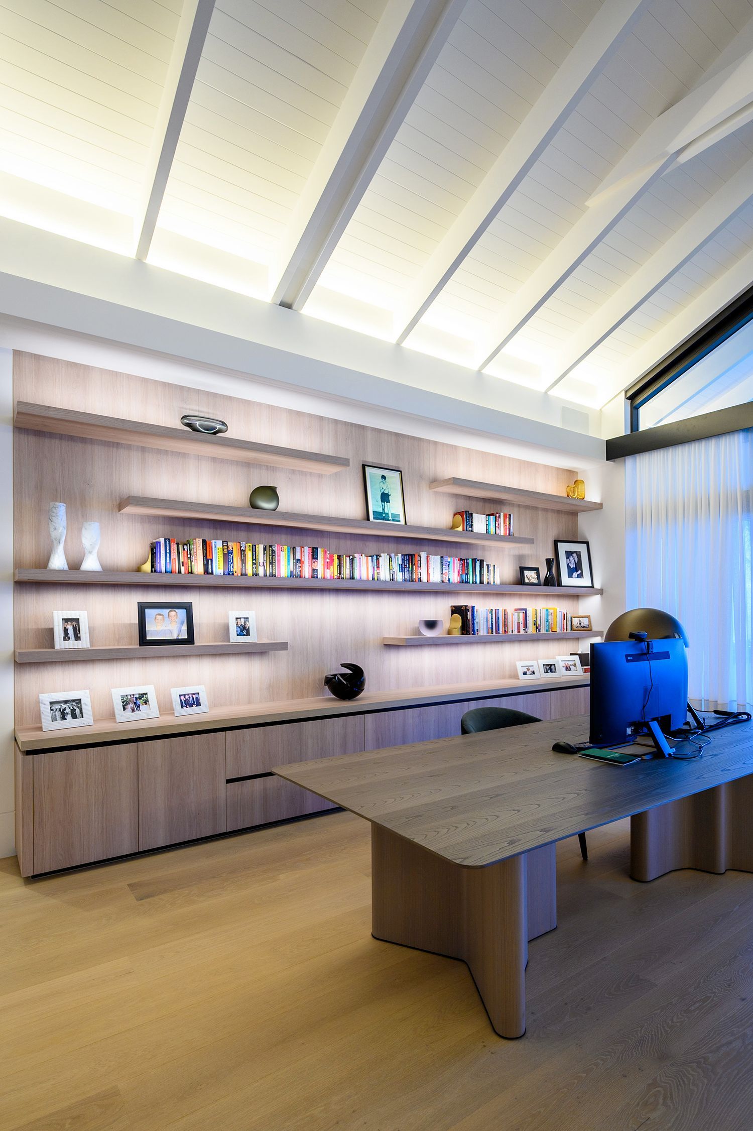 Office Room with Long Bookshelf — Labrador, QLD — Prestige Kitchens