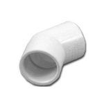 A white pvc elbow on a white background.