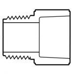 A black and white drawing of a hose connector on a white background.