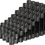 A stack of metal pipes stacked on top of each other on a white background.