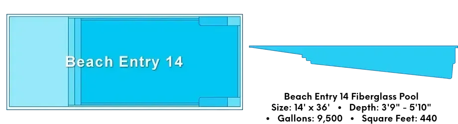 Beach Entry 14 Fiberglass Pool
