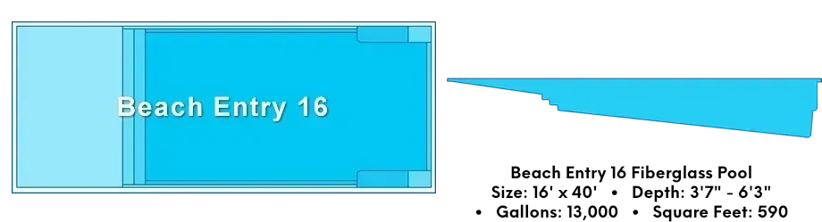 Beach Entry 16 Fiberglass Pool