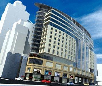 An artist 's impression of a large building in a city