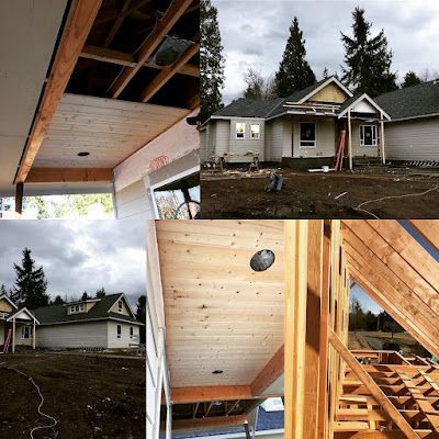 A collage of pictures of a house under construction