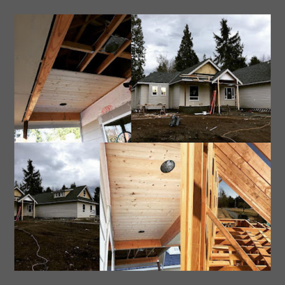 A collage of pictures of a house under construction